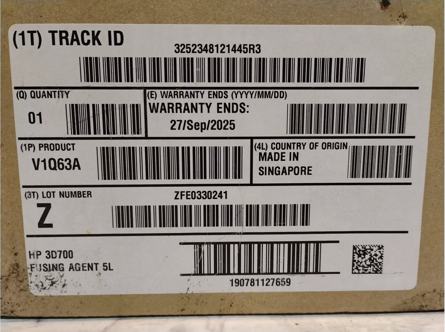 HP 3D700 Fusing Agent 5L 4200 5200 V1Q63A